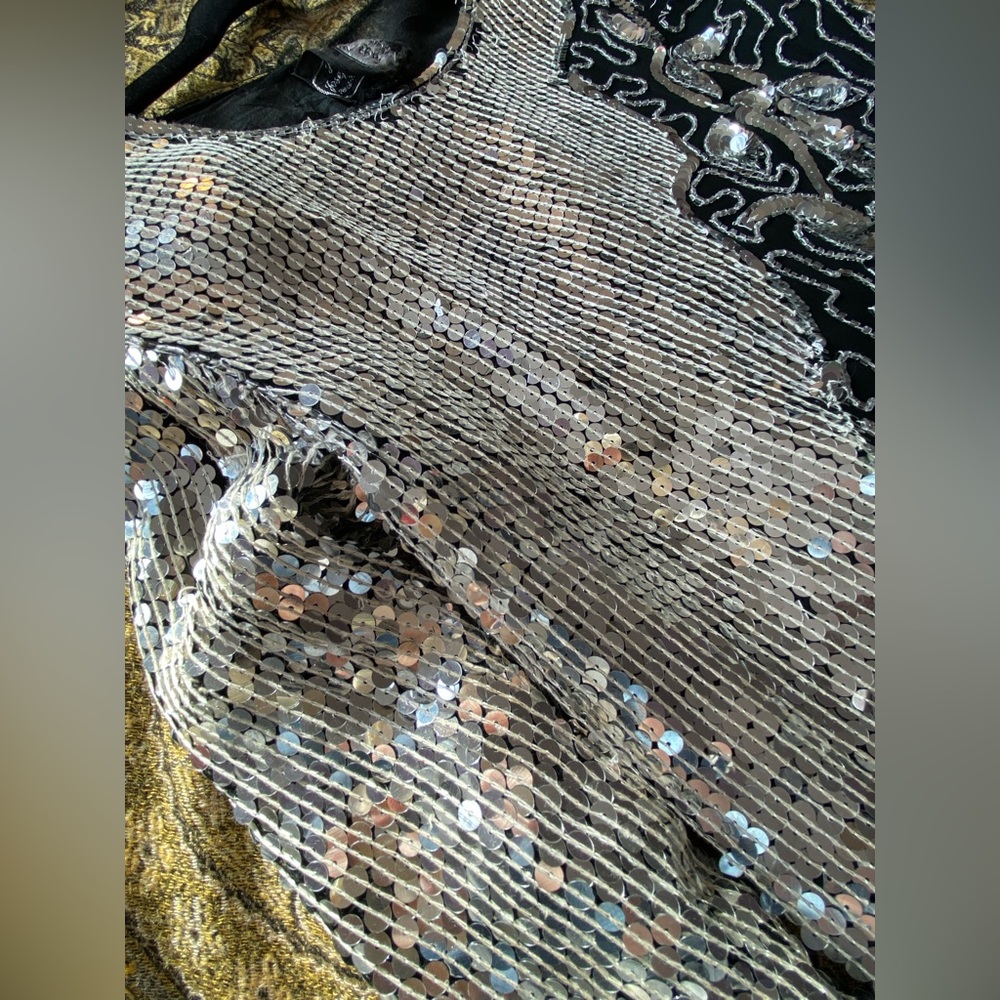 Jean for Joseph Le Bon 100% Silk Sequined Silver & Black Long Sleeve Top Medium - Picture 9 of 9